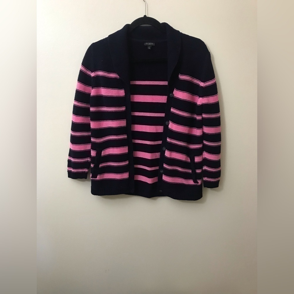 𝅺talbots Ladies Cotton Blend Cable Knit Cardigan w/ Shawl Collar & Buttons M - Picture 3 of 14